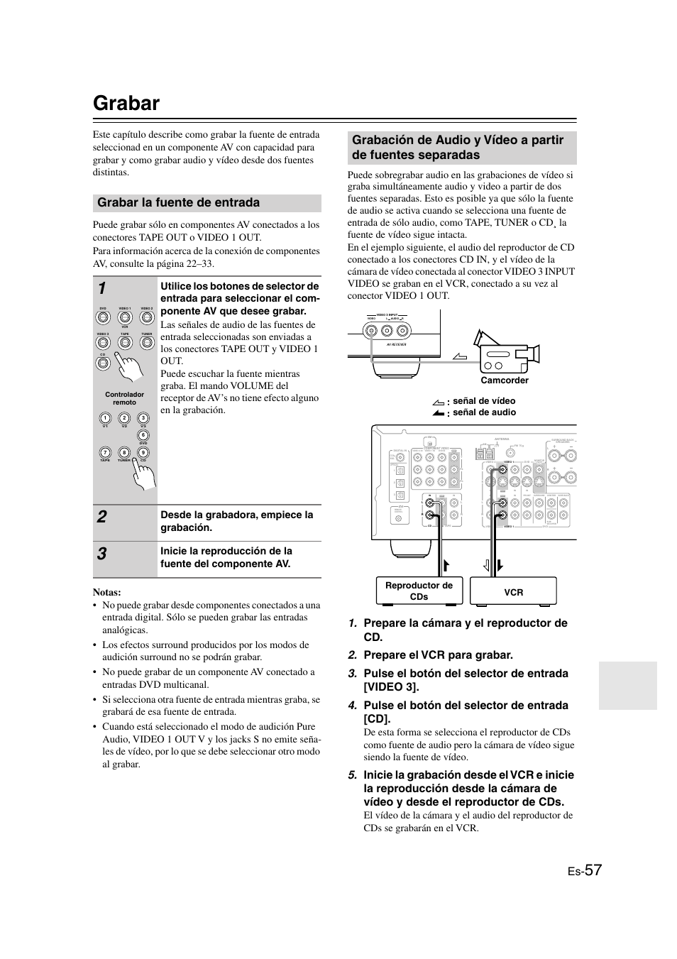 Grabar, Grabar la fuente de entrada, Desde la grabadora, empiece la grabación | Panasonic HT-S790 User Manual | Page 123 / 144