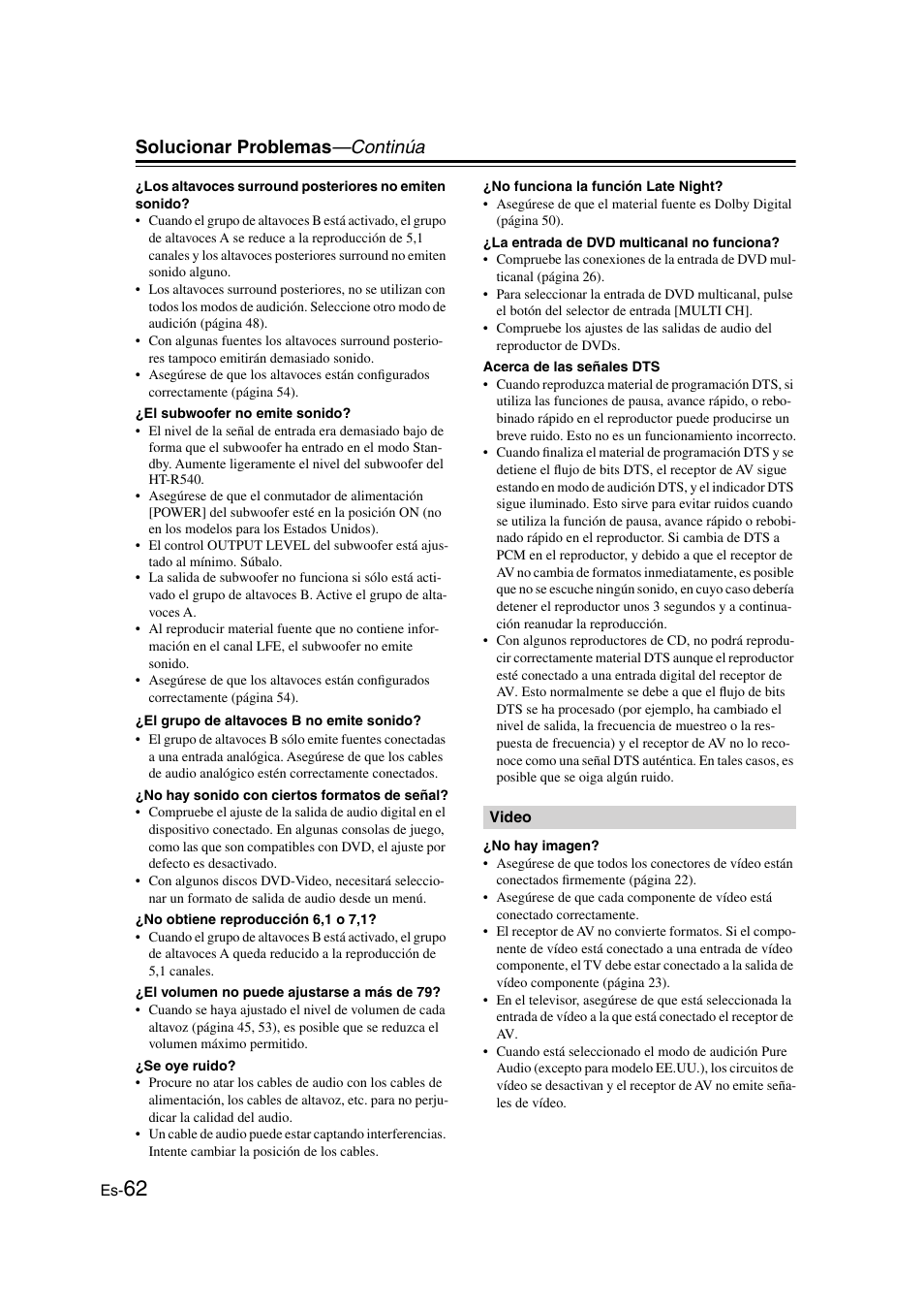 Solucionar problemas —continúa | Panasonic HT-S790 User Manual | Page 128 / 144