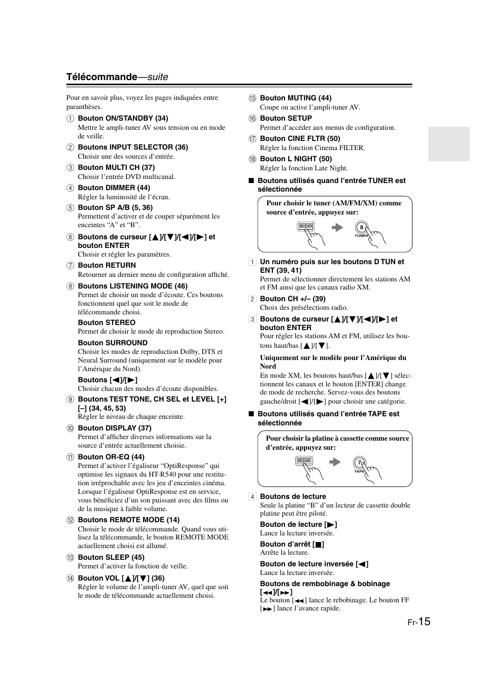 Télécommande —suite | Panasonic HT-S790 User Manual | Page 15 / 144