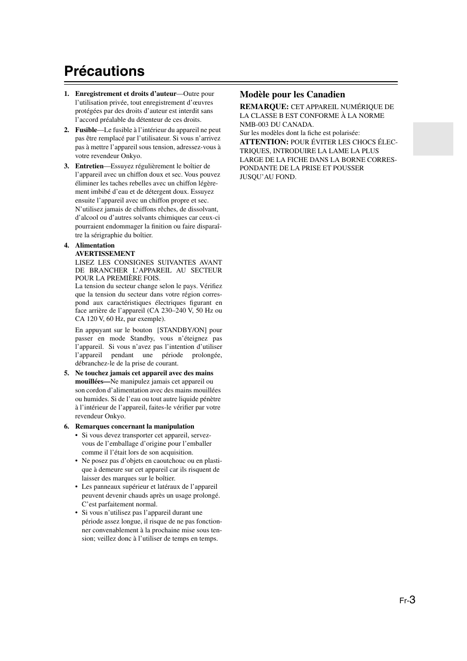 Précautions, Modèle pour les canadien | Panasonic HT-S790 User Manual | Page 3 / 144