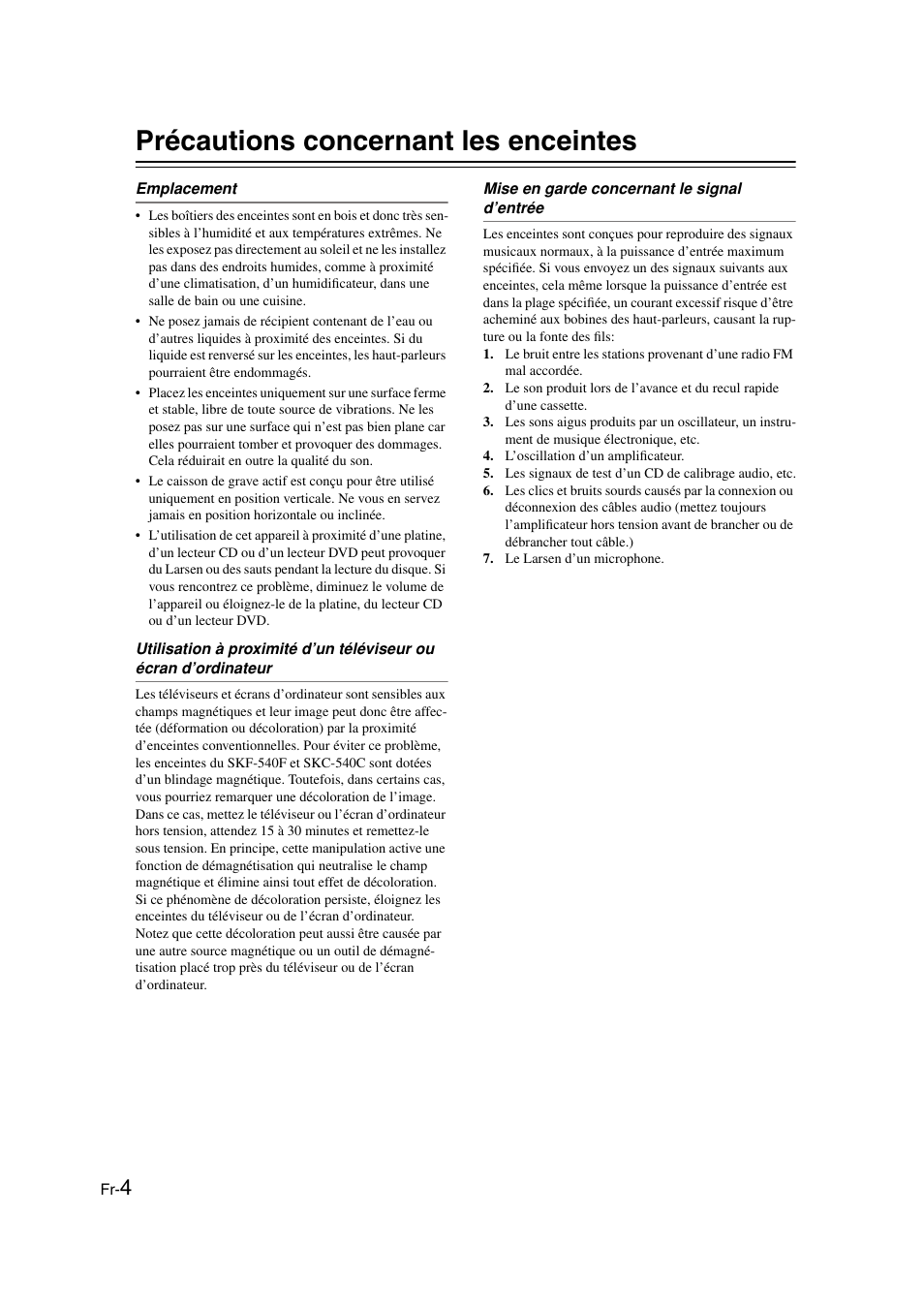 Précautions concernant les enceintes | Panasonic HT-S790 User Manual | Page 4 / 144