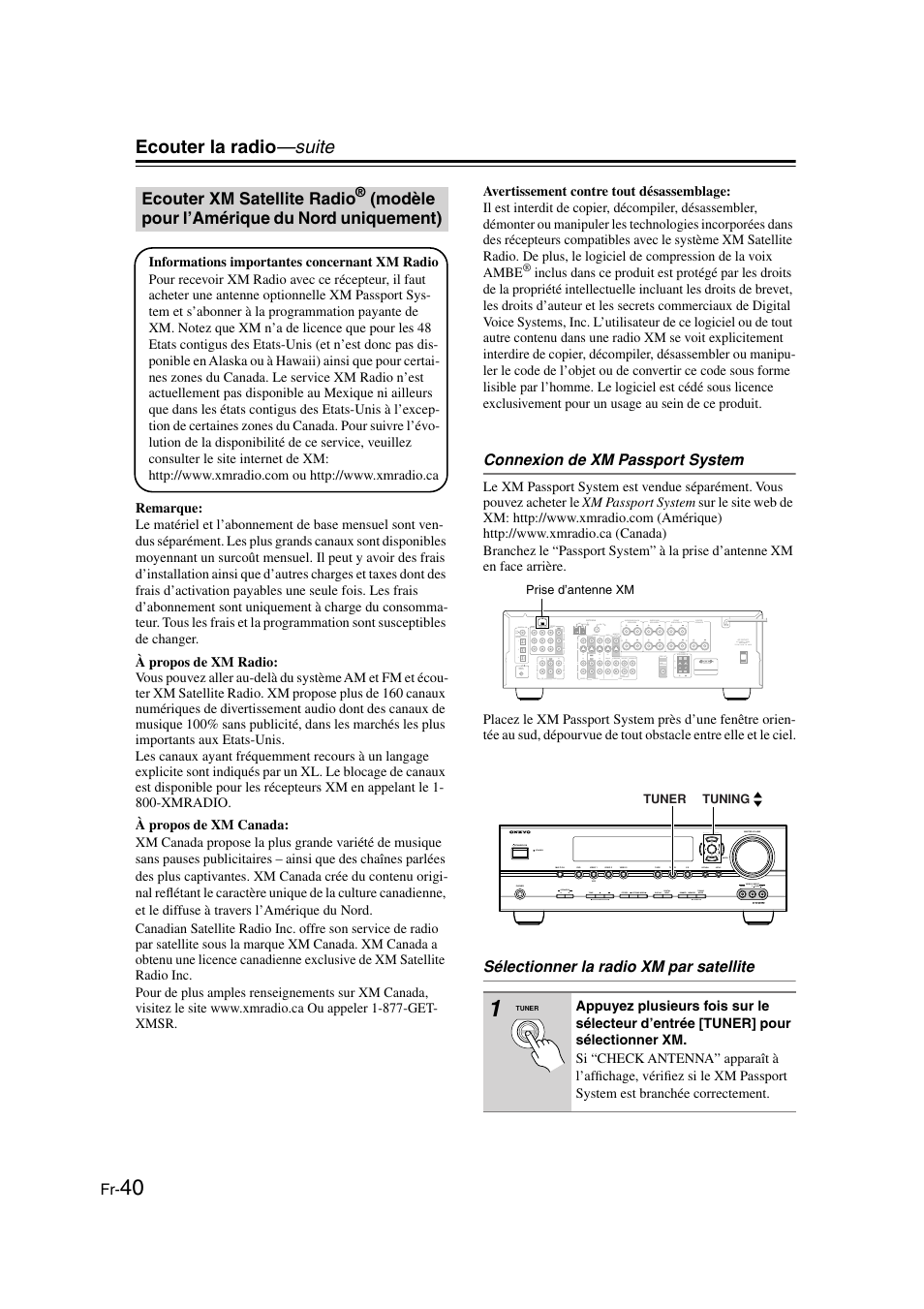 Ecouter xm satellite radio, D) (40), Ecouter la radio —suite | Panasonic HT-S790 User Manual | Page 40 / 144