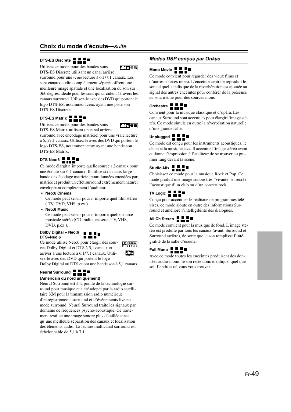 Choix du mode d’écoute —suite | Panasonic HT-S790 User Manual | Page 49 / 144