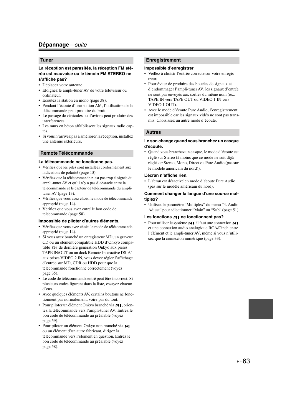 Dépannage —suite | Panasonic HT-S790 User Manual | Page 63 / 144