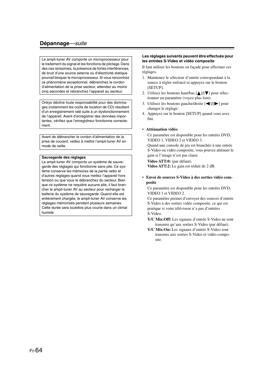 Dépannage —suite | Panasonic HT-S790 User Manual | Page 64 / 144