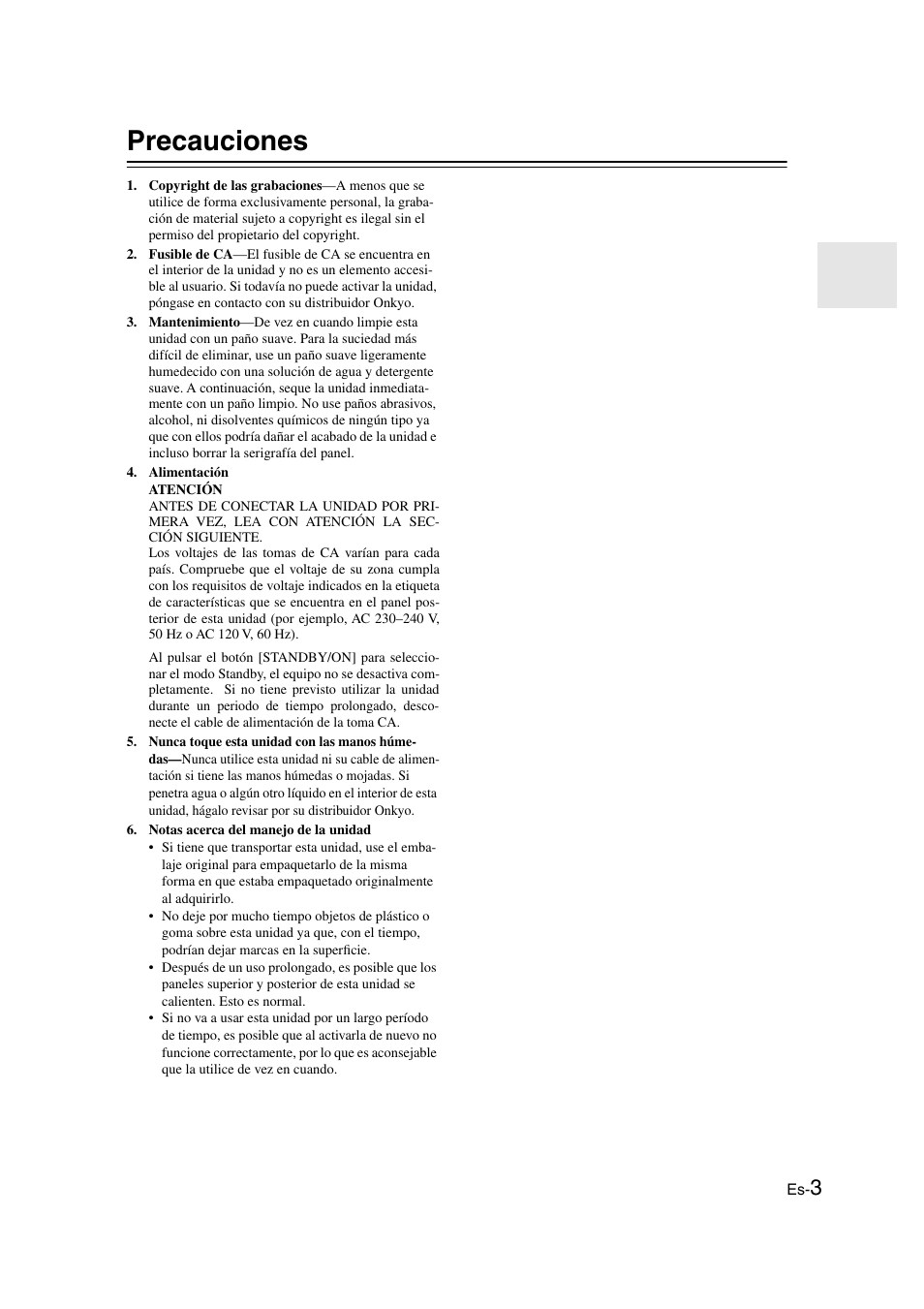 Precauciones | Panasonic HT-S790 User Manual | Page 69 / 144