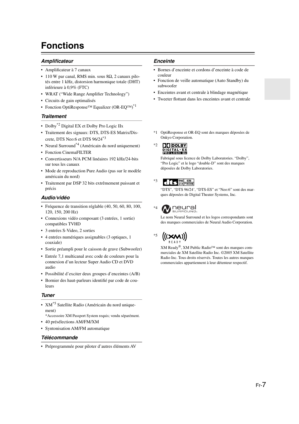 Fonctions | Panasonic HT-S790 User Manual | Page 7 / 144