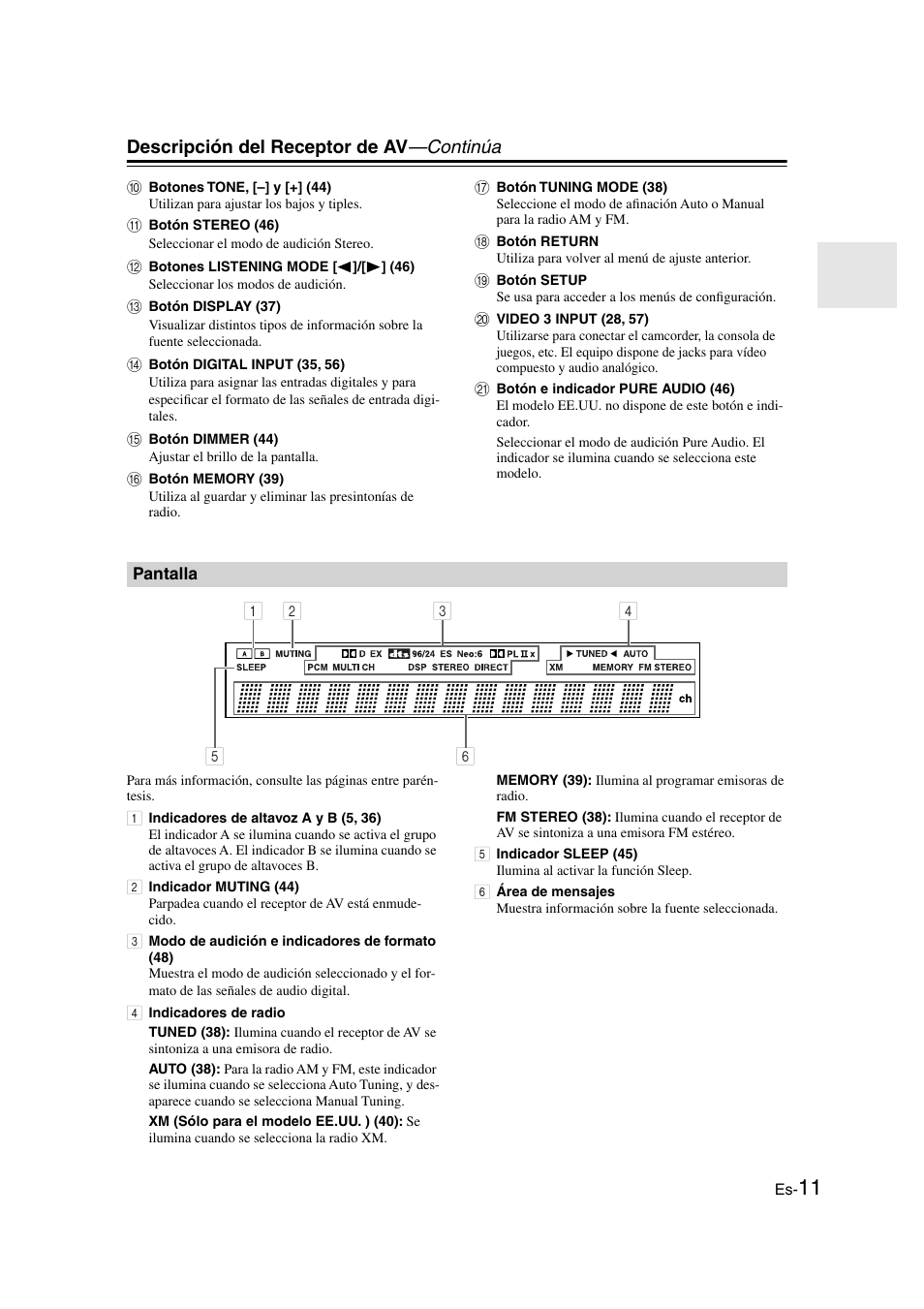 Pantalla, Descripción del receptor de av —continúa | Panasonic HT-S790 User Manual | Page 77 / 144