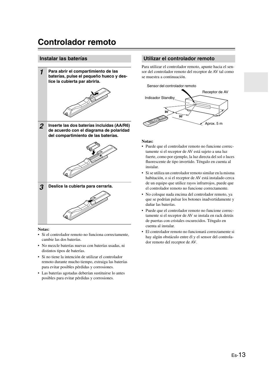 Controlador remoto, Instalar las baterías, Utilizar el controlador remoto | Olador remoto (13) | Panasonic HT-S790 User Manual | Page 79 / 144