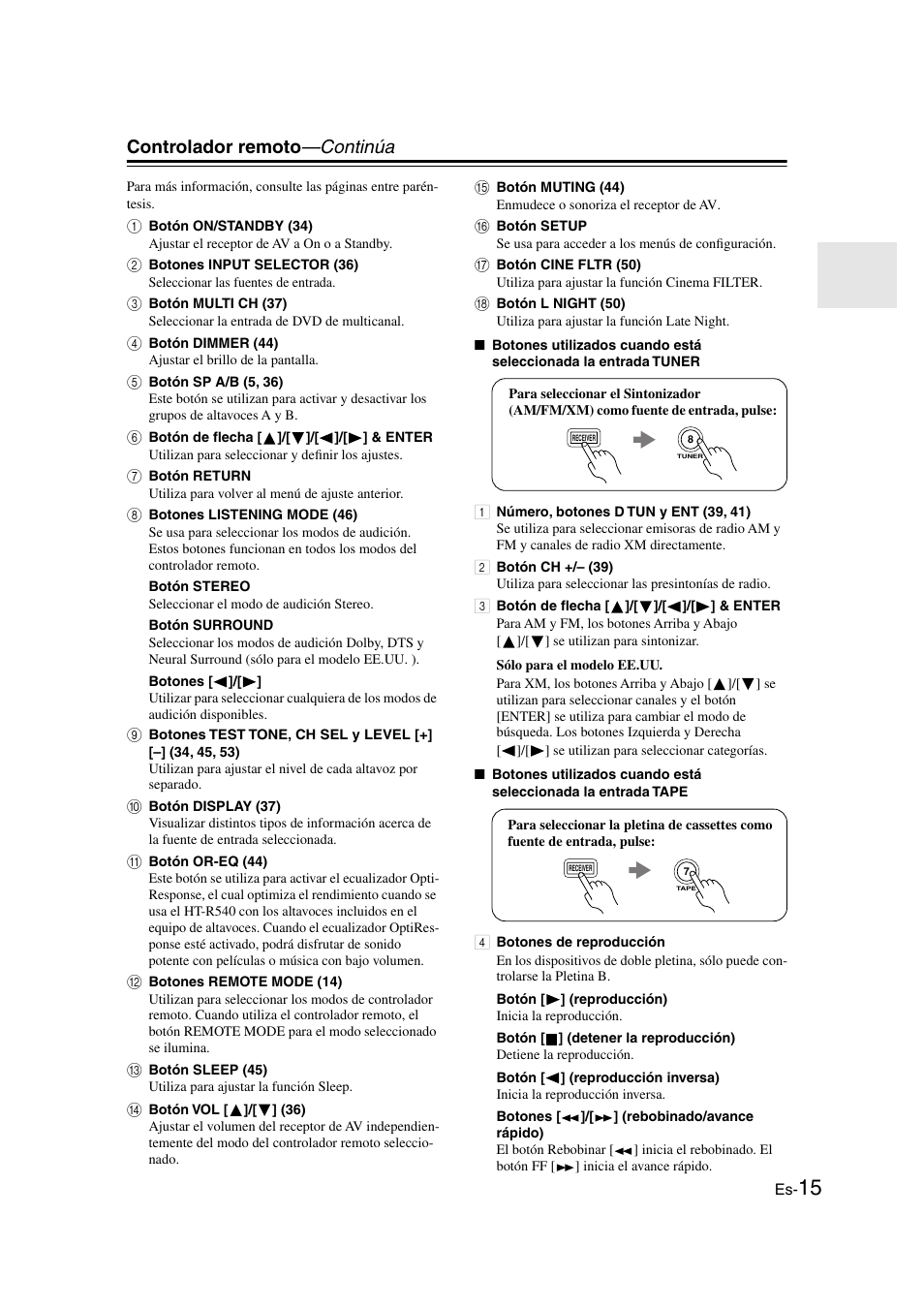 Controlador remoto —continúa | Panasonic HT-S790 User Manual | Page 81 / 144