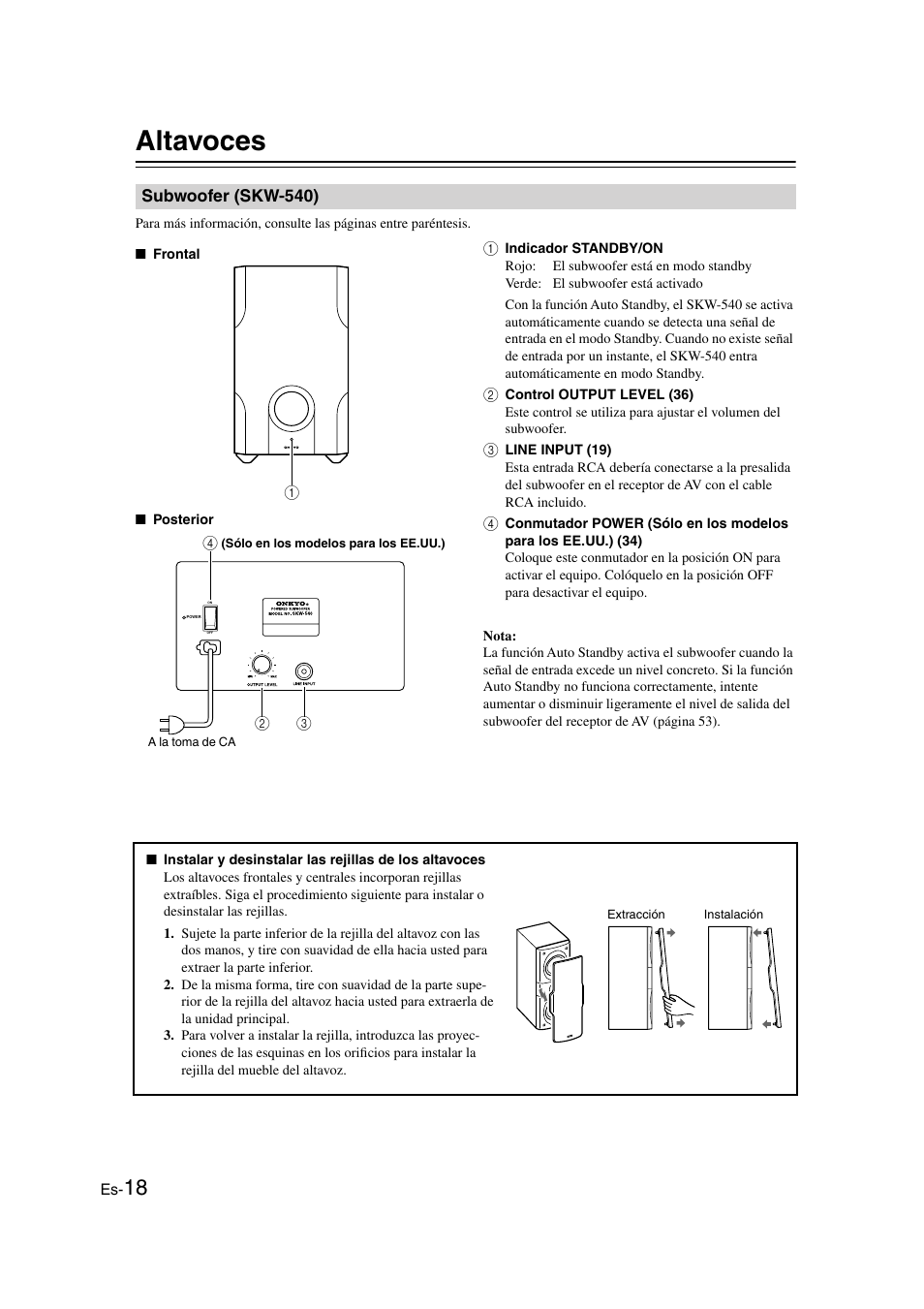 Altavoces, Subwoofer (skw-540) | Panasonic HT-S790 User Manual | Page 84 / 144