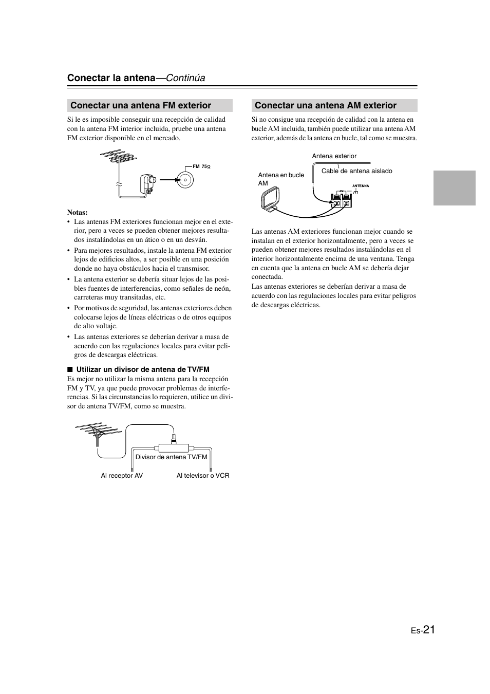 Conectar una antena fm exterior, Conectar una antena am exterior, Conectar la antena —continúa | Panasonic HT-S790 User Manual | Page 87 / 144