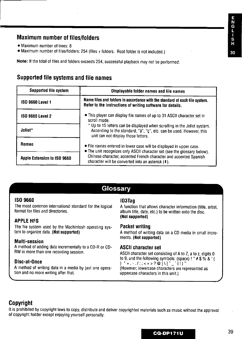 Glossary | Panasonic CQ-DP171U User Manual | Page 39 / 109