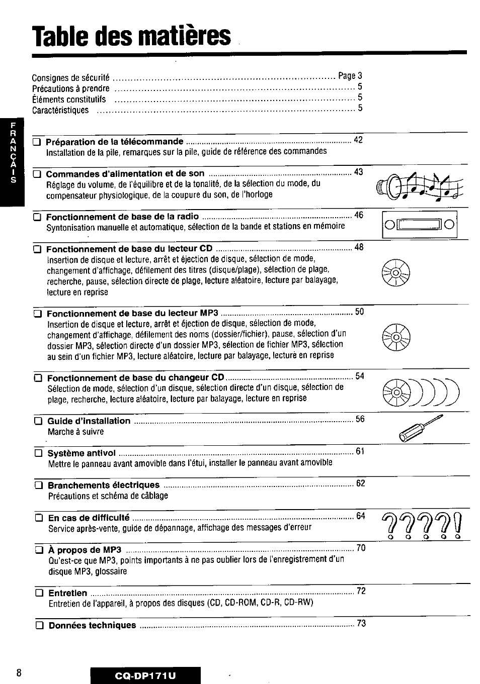 Panasonic CQ-DP171U User Manual | Page 8 / 109