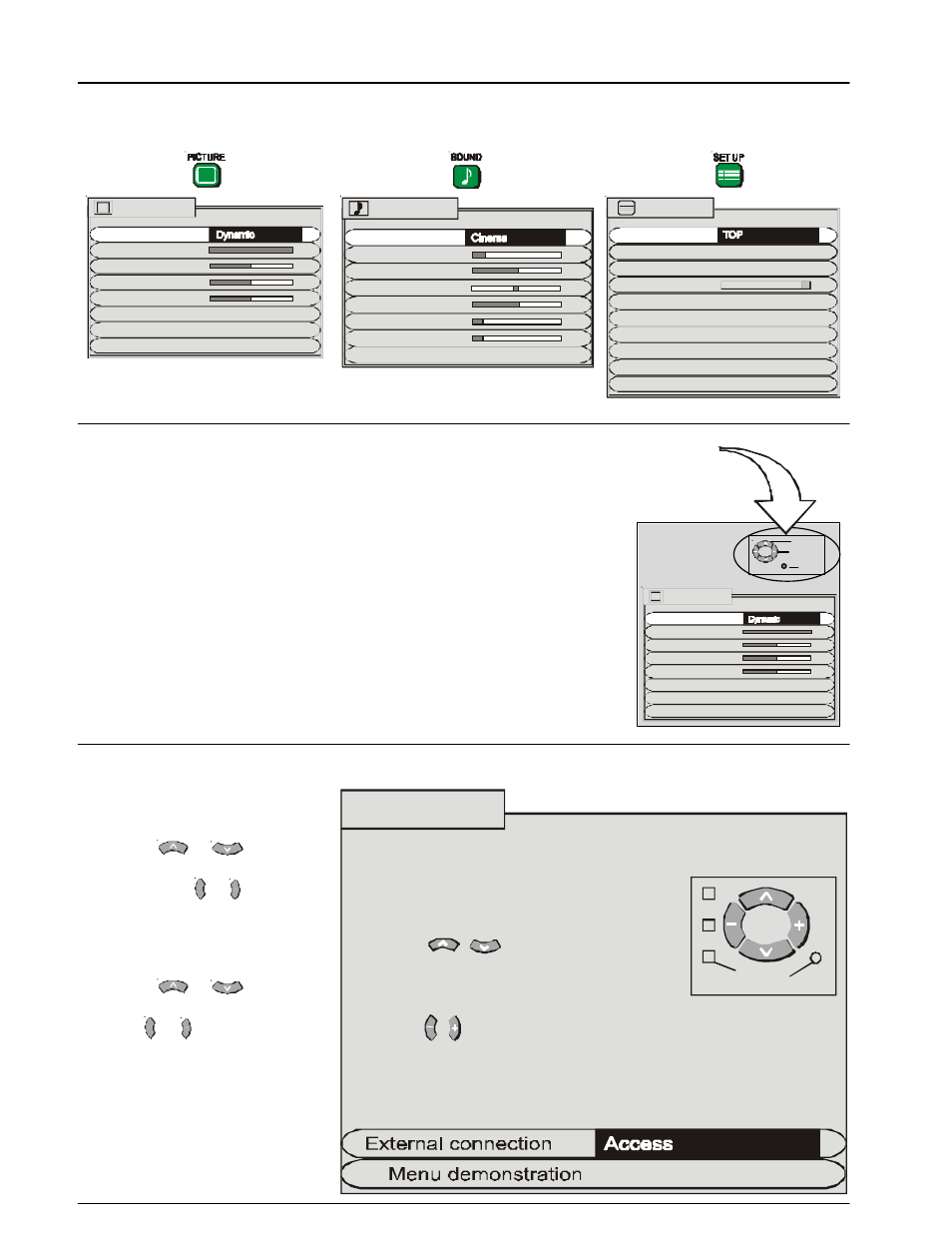 Using the on screen displays | Panasonic TX-86PW200A User Manual | Page 14 / 44