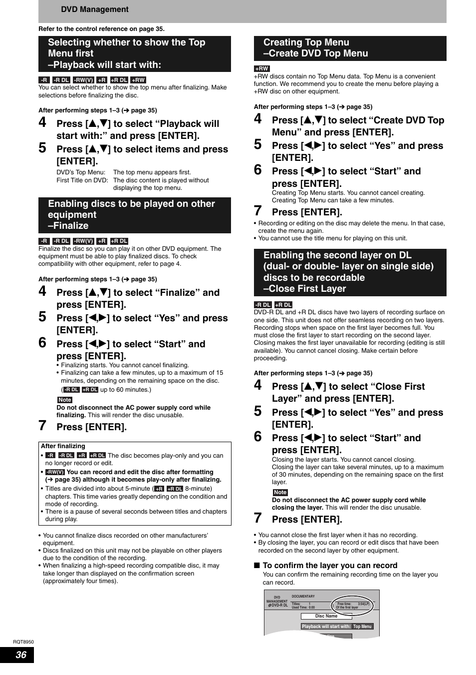 Press [ e , r ] to select items and press [enter, Press [ w , q ] to select “yes” and press [enter, Press [ w , q ] to select “start” and press [enter | Press [enter | Panasonic DMR-ES16 User Manual | Page 36 / 48