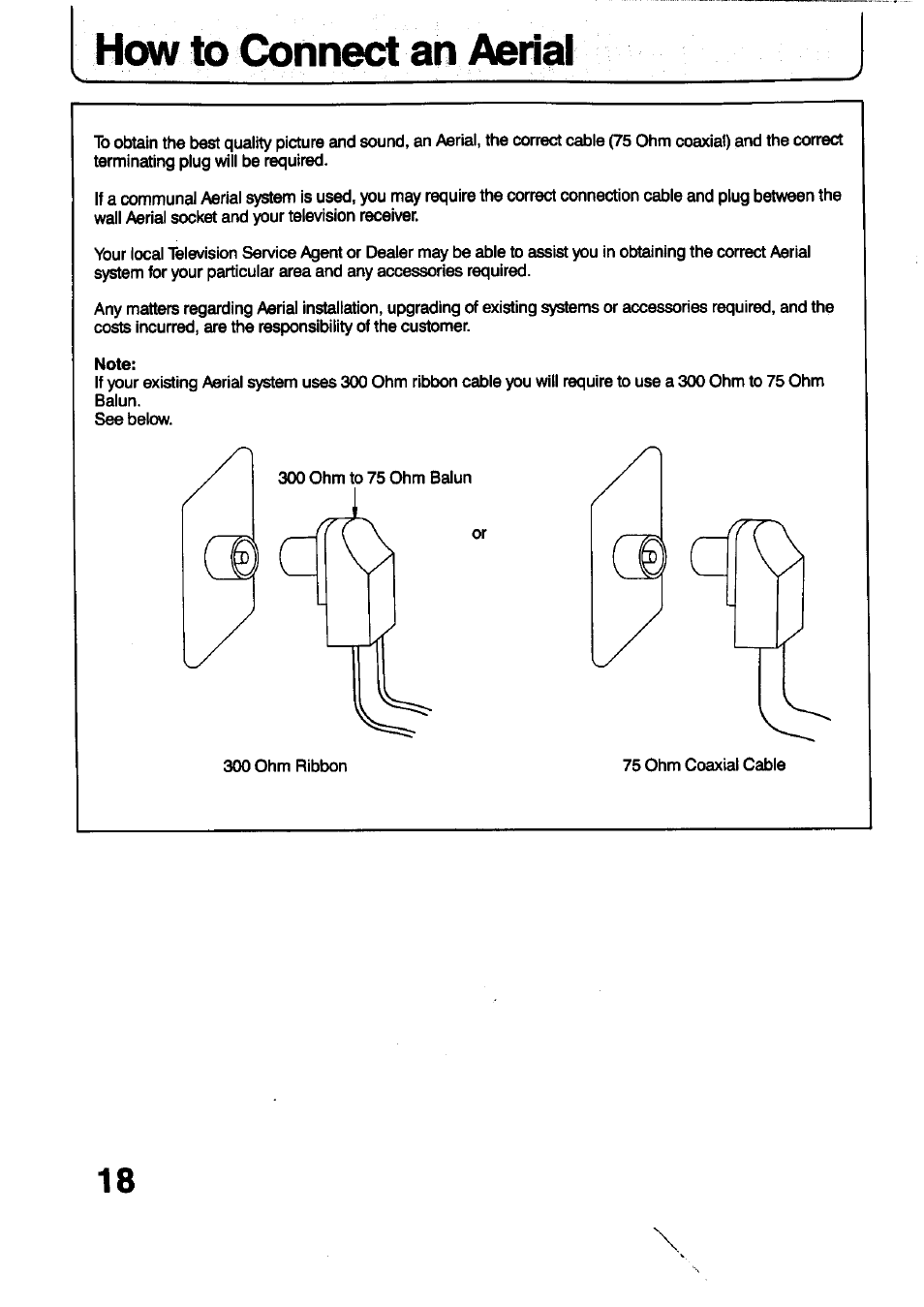 How to connect an aerial | Panasonic TC-29V1Z User Manual | Page 18 / 77