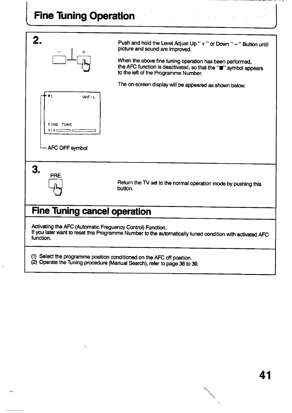 Fine tuning operation, Fine tuning cancel operation | Panasonic TC-29V1Z User Manual | Page 41 / 77