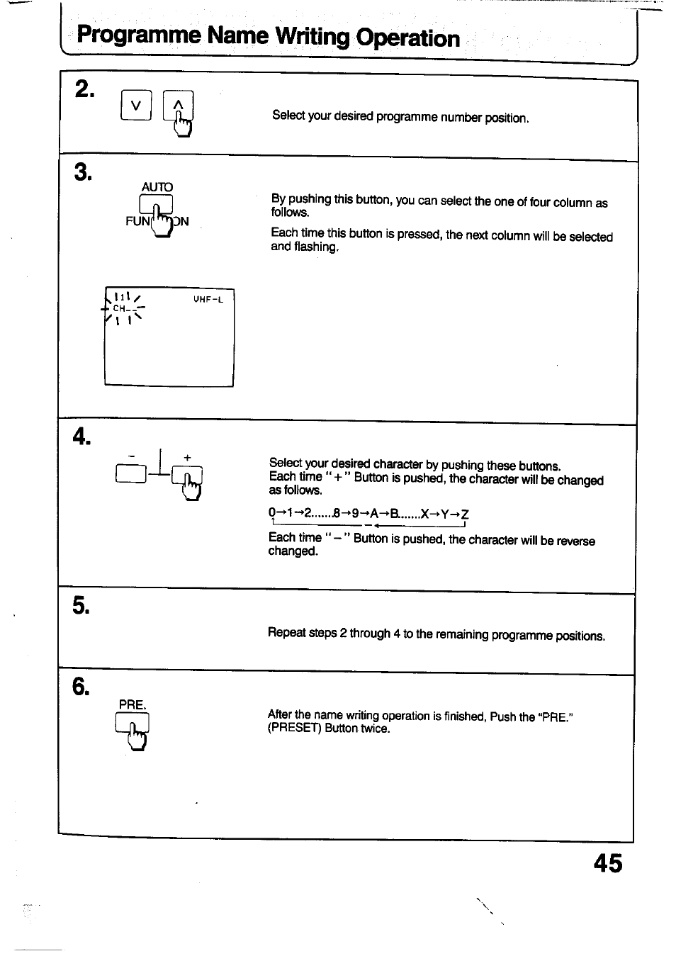 Programme name writing operation | Panasonic TC-29V1Z User Manual | Page 45 / 77