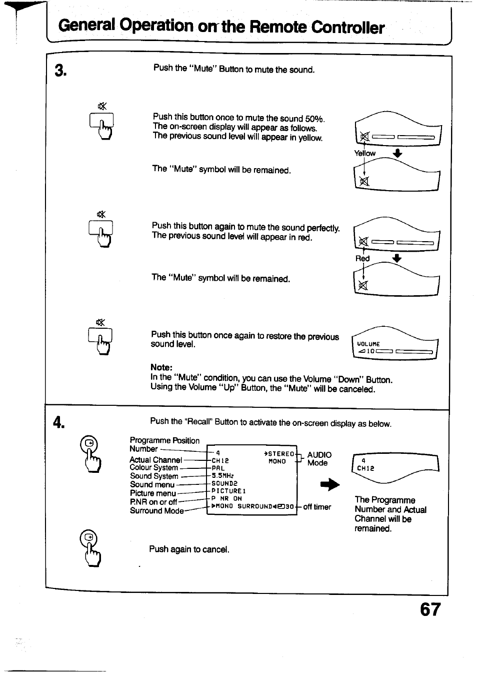 General operation orr the remote controller | Panasonic TC-29V1Z User Manual | Page 67 / 77