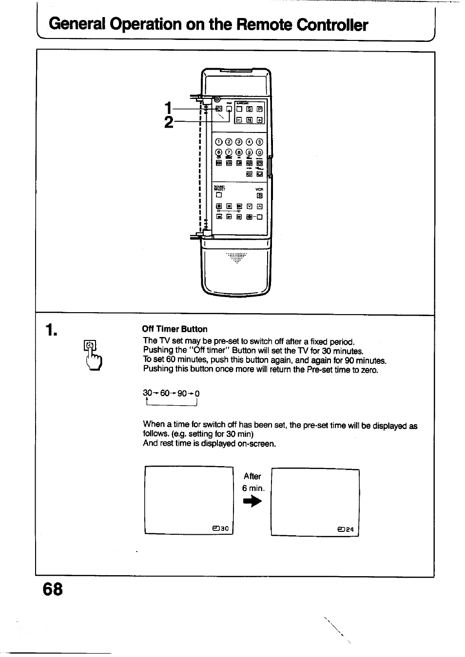 Off timer button, Generai operation on the remote controller | Panasonic TC-29V1Z User Manual | Page 68 / 77