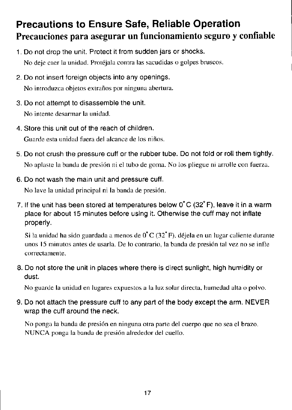 Precautions to ensure safe, reliable operation | Panasonic EW-254 User Manual | Page 18 / 24