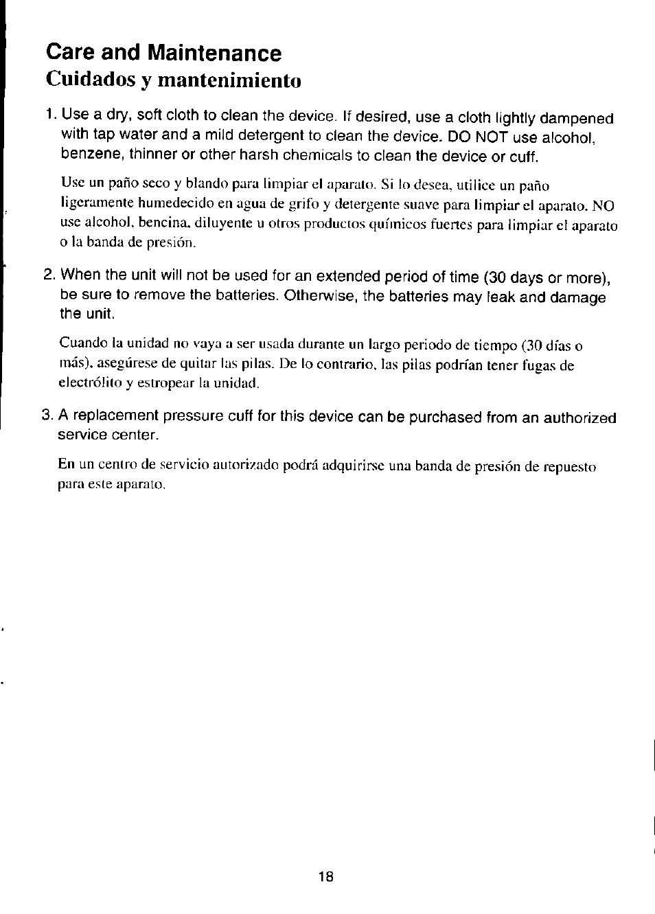 Care and maintenance, Cuidados y mantenimiento | Panasonic EW-254 User Manual | Page 19 / 24