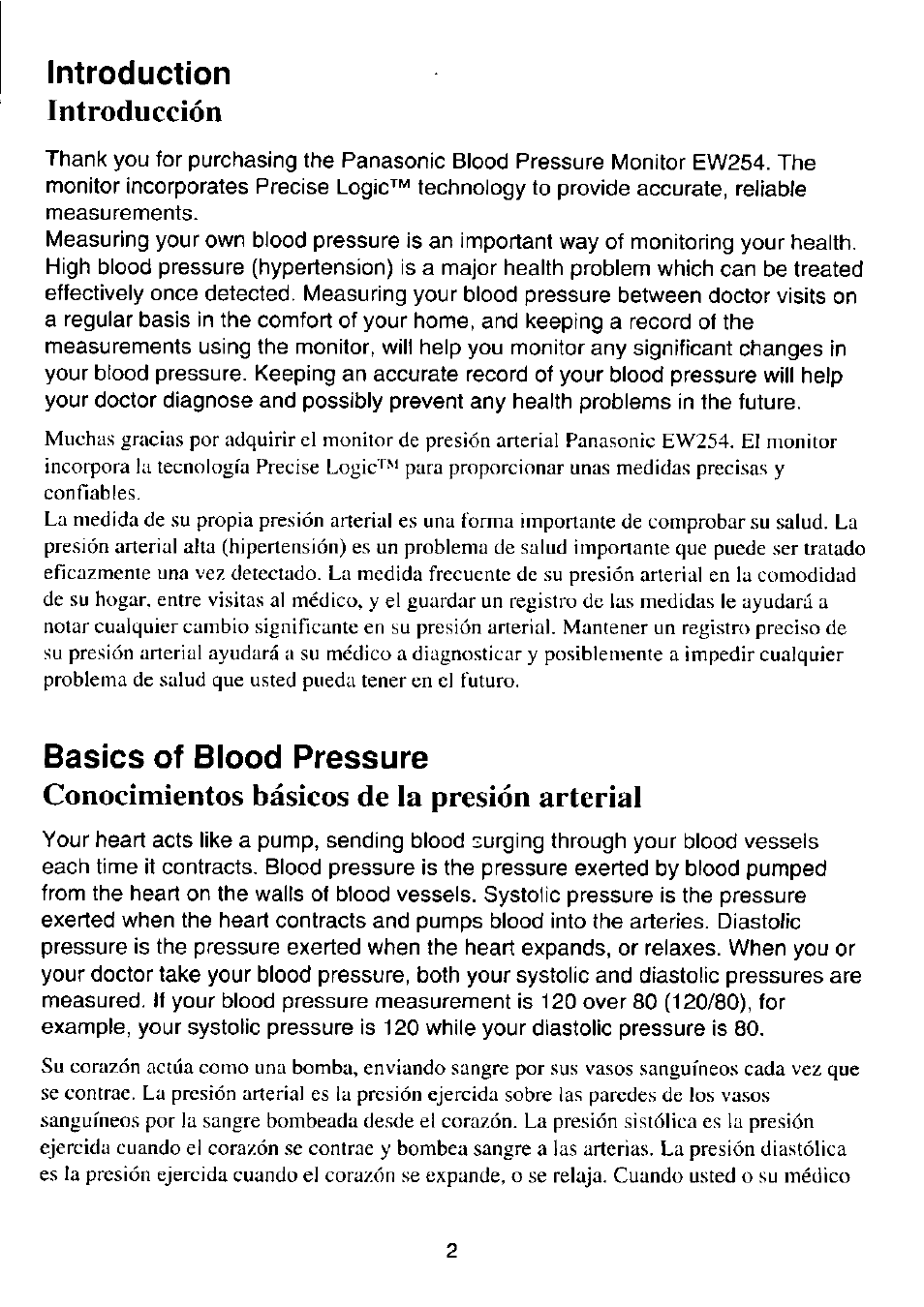 Introduction, Introducción, Basics of blood pressure | Conocimientos básicos de la presión arterial, Measuring your blood pressure | Panasonic EW-254 User Manual | Page 3 / 24