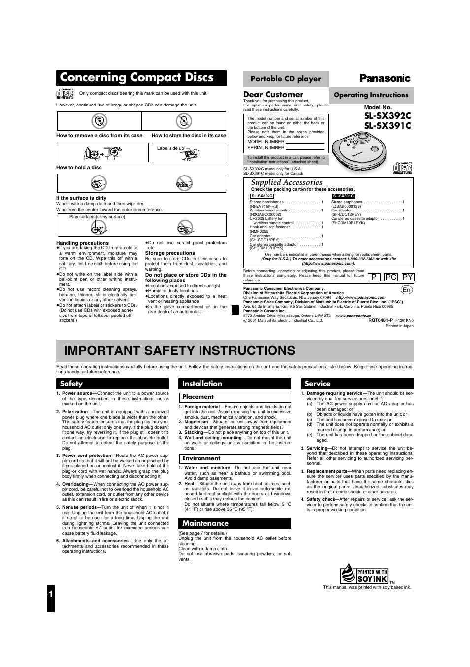 Panasonic SL-SX391C User Manual | 8 pages