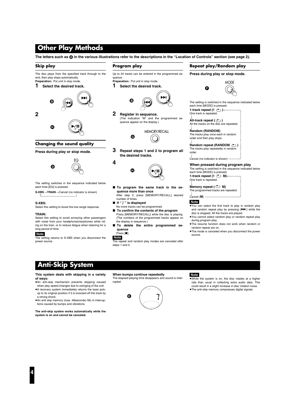 Other play methods, Anti-skip system | Panasonic SL-SX391C User Manual | Page 4 / 8