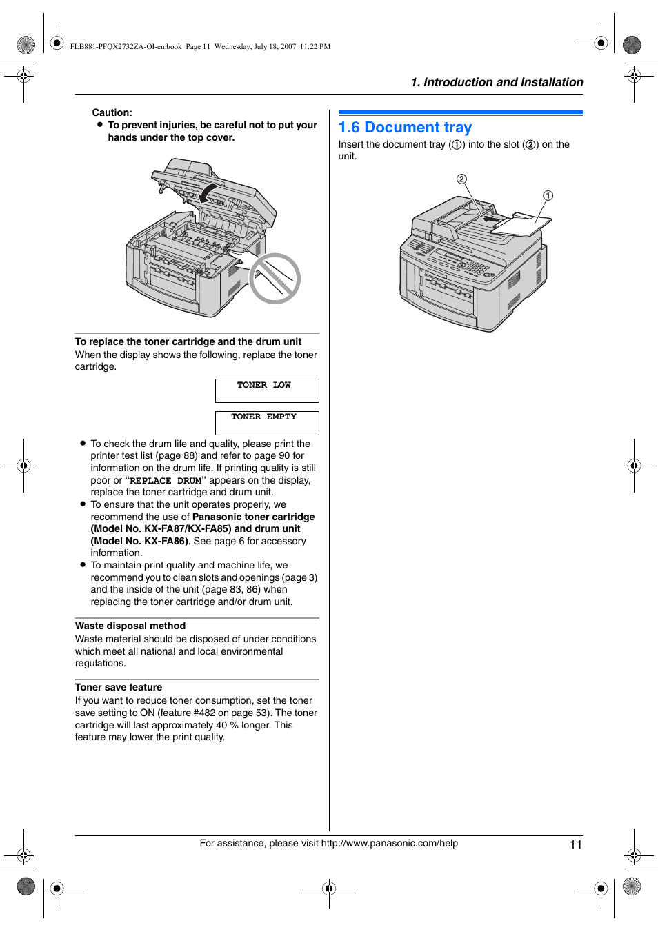 6 document tray, Document tray, 6 document tray | Panasonic KX-FLB881 User Manual | Page 11 / 104