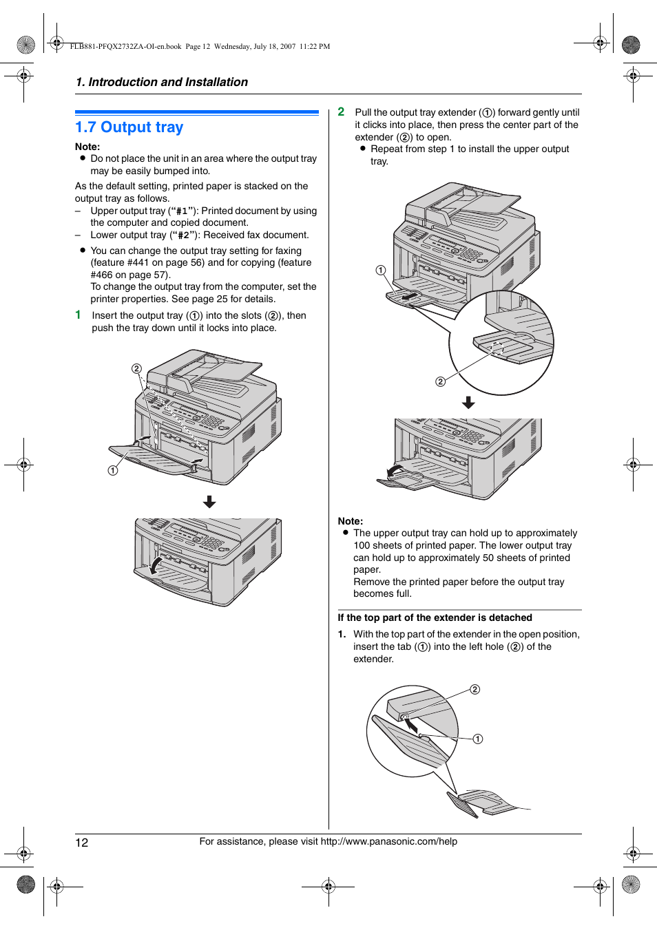 7 output tray, Output tray, 7 output tray | Panasonic KX-FLB881 User Manual | Page 12 / 104