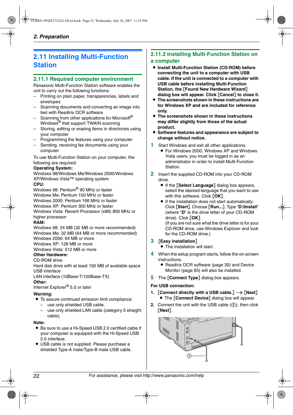 11 installing multi-function station, Installing multi-function station, 11 installing multi-function station | Panasonic KX-FLB881 User Manual | Page 22 / 104