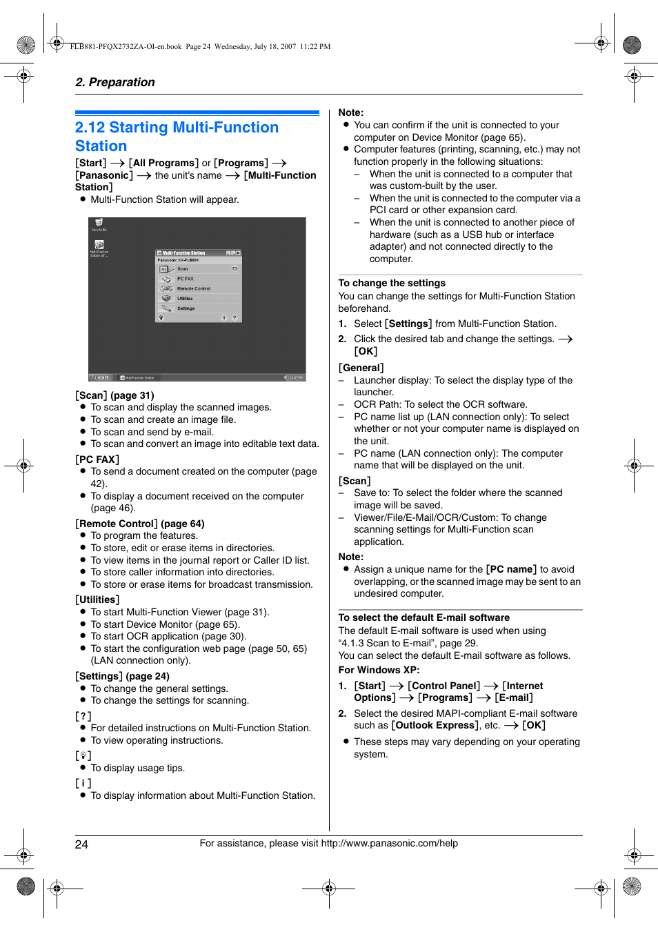 12 starting multi-function station, Starting multi-function station, 12 starting multi-function station | Panasonic KX-FLB881 User Manual | Page 24 / 104