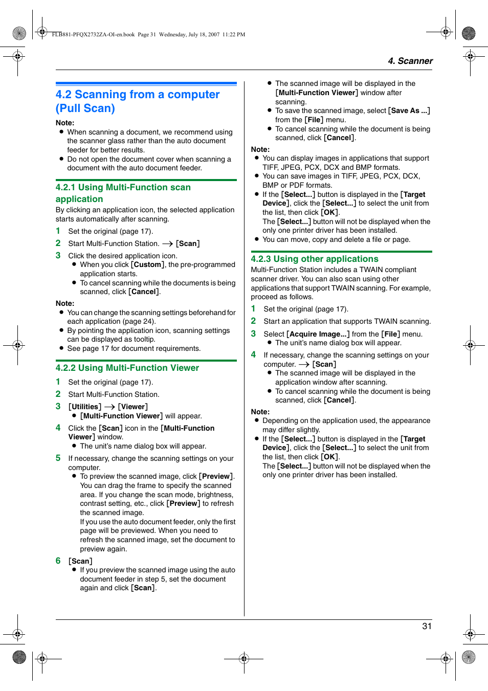 2 scanning from a computer (pull scan), Scanning from a computer (pull scan), 2 scanning from a computer (pull scan) | Panasonic KX-FLB881 User Manual | Page 31 / 104