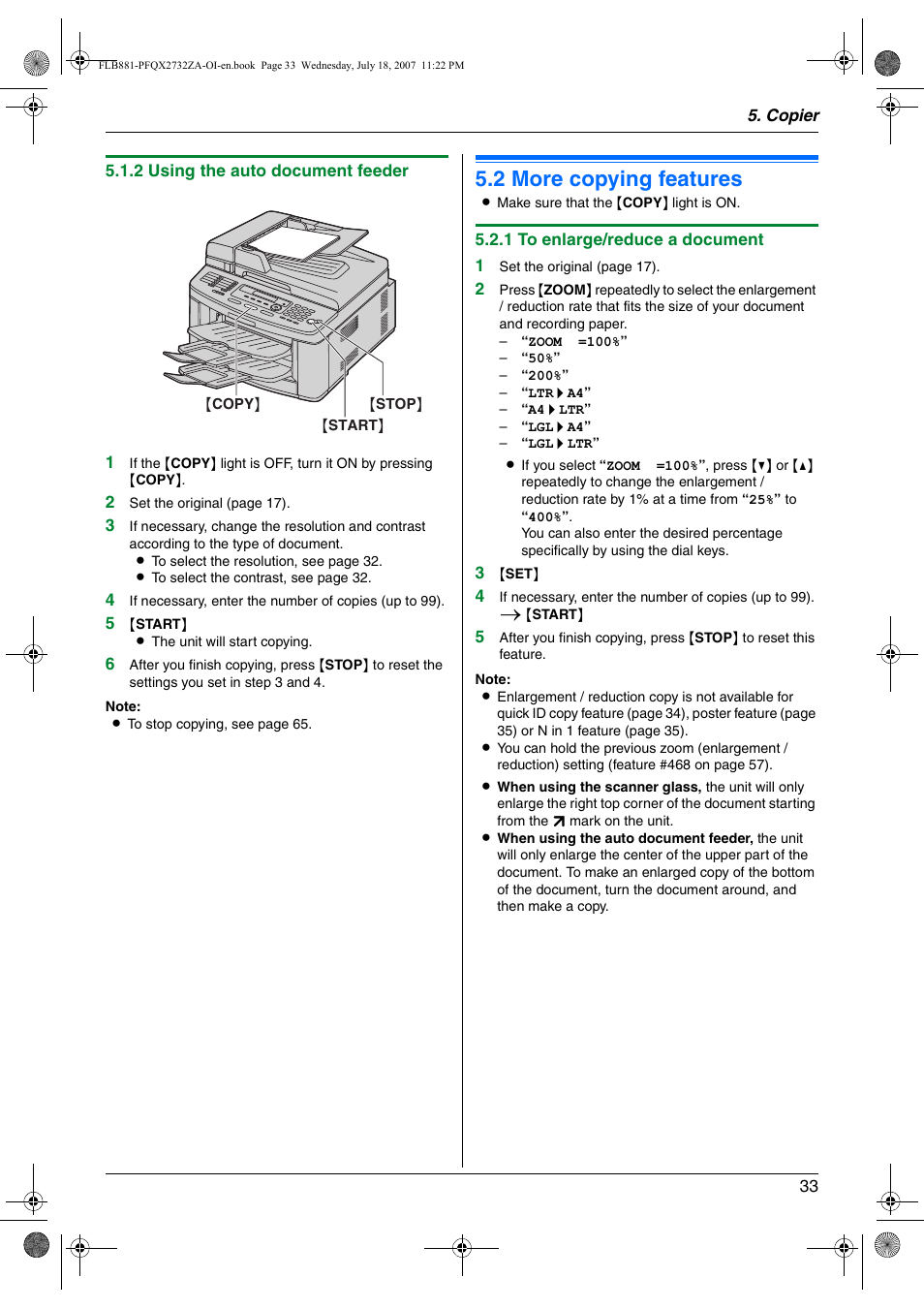 2 more copying features, More copying features, 2 more copying features | Panasonic KX-FLB881 User Manual | Page 33 / 104