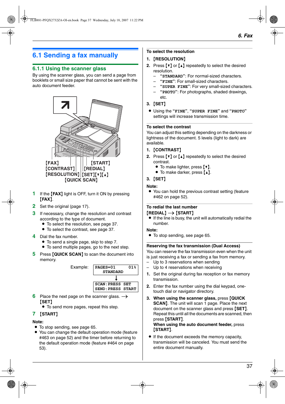 Sending faxes, 1 sending a fax manually, Sending a fax manually | 1 sending a fax manually | Panasonic KX-FLB881 User Manual | Page 37 / 104