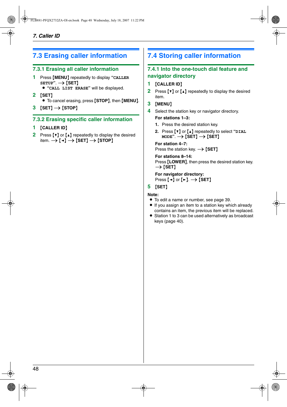 3 erasing caller information, 4 storing caller information, Erasing caller information | Storing caller information, Ep 3, 3 erasing caller information, 4 storing caller information | Panasonic KX-FLB881 User Manual | Page 48 / 104