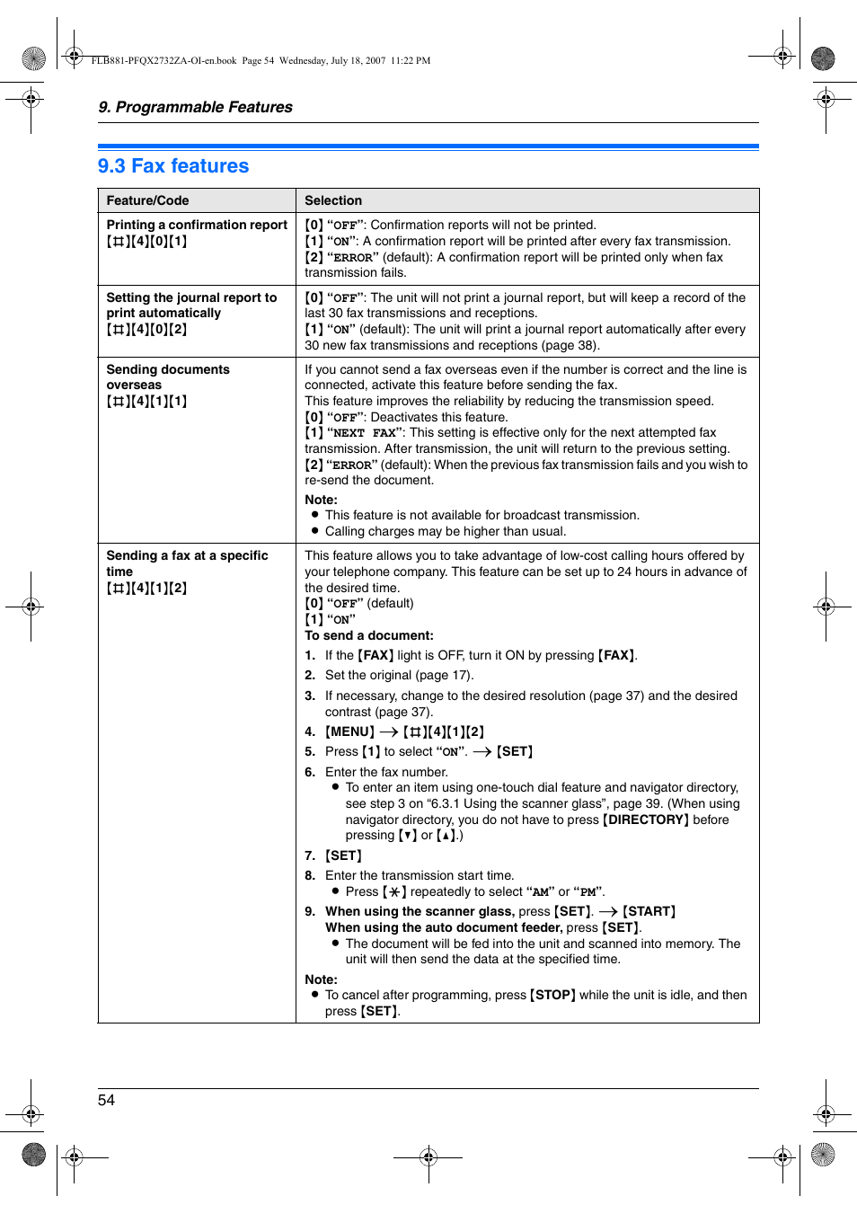 3 fax features, Fax features, 3 fax features | Panasonic KX-FLB881 User Manual | Page 54 / 104