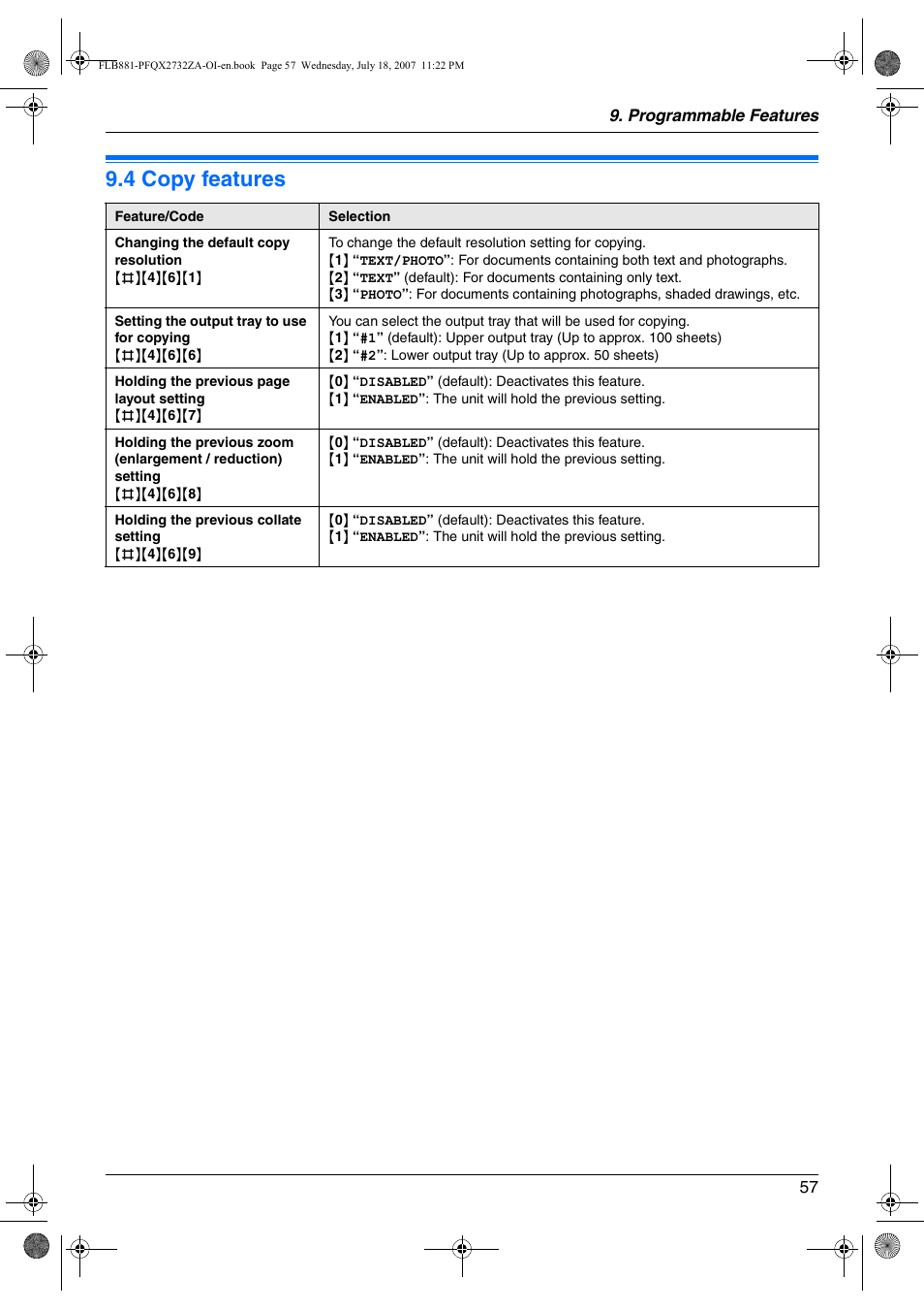 4 copy features, Copy features, 4 copy features | Panasonic KX-FLB881 User Manual | Page 57 / 104