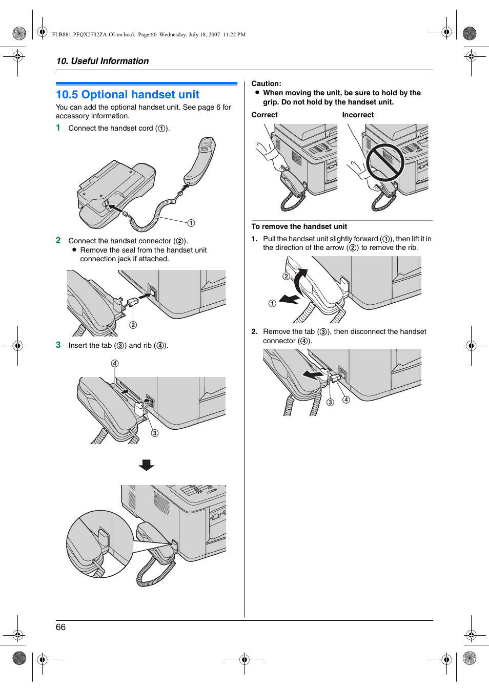 5 optional handset unit, Optional handset unit, 5 optional handset unit | Panasonic KX-FLB881 User Manual | Page 66 / 104