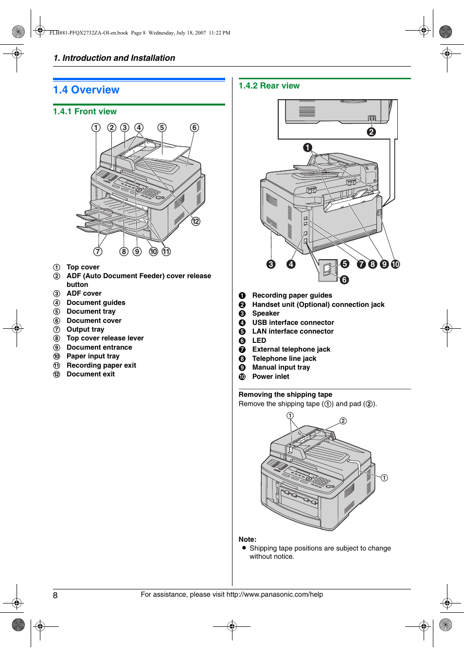 4 overview, Overview, 4 overview | Panasonic KX-FLB881 User Manual | Page 8 / 104