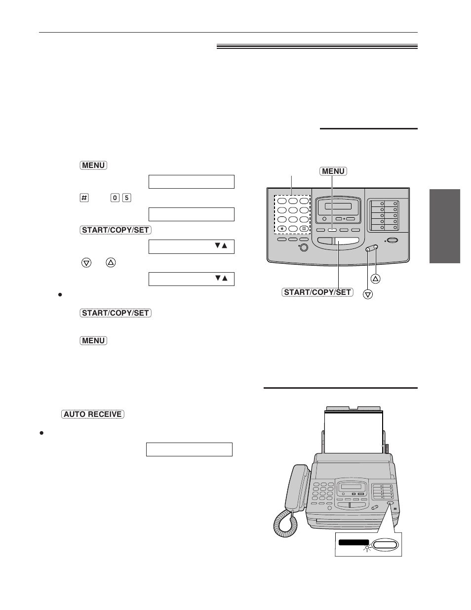 Special receiving modes, Fax (fax only) mode, Receiving fax documents only) | Changing the auto receive mode setting, Setting the fax (fax only) mode | Panasonic KX-FM220 User Manual | Page 29 / 112