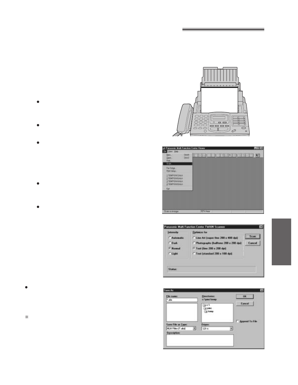 Scanning and saving documents | Panasonic KX-FM220 User Manual | Page 85 / 112