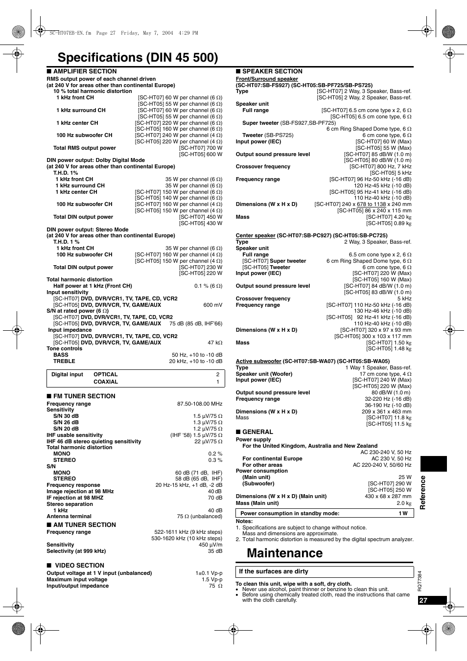 Panasonic SC-HT07  EN User Manual | Page 27 / 28