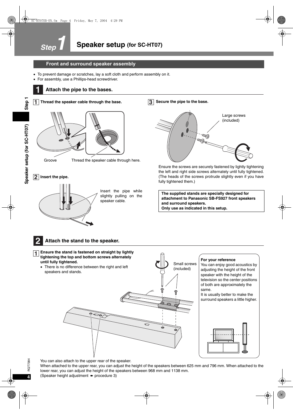 Speaker setup, Step | Panasonic SC-HT07  EN User Manual | Page 4 / 28