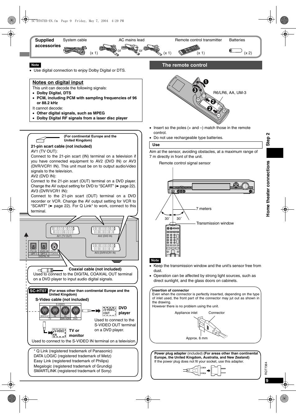 The remote control | Panasonic SC-HT07  EN User Manual | Page 9 / 28