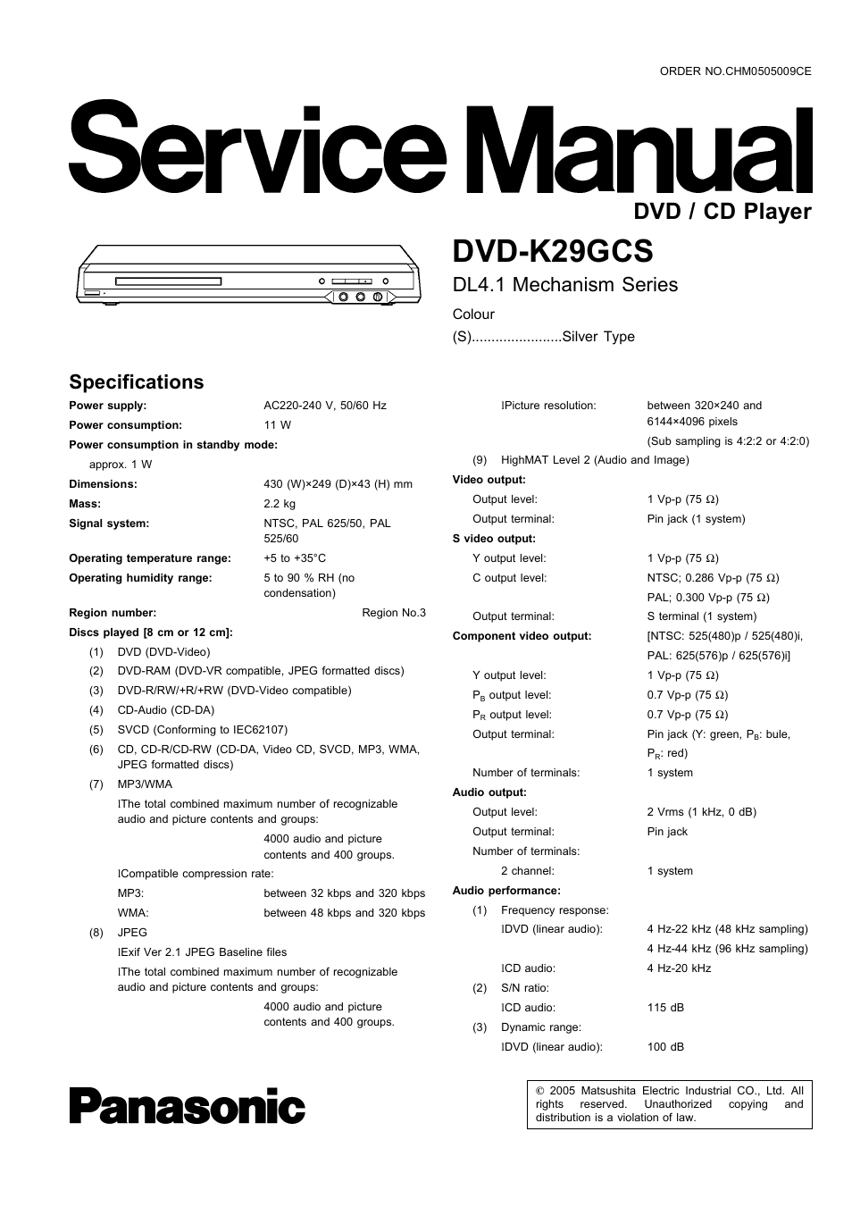 Panasonic DVD-K29GCS User Manual | 64 pages