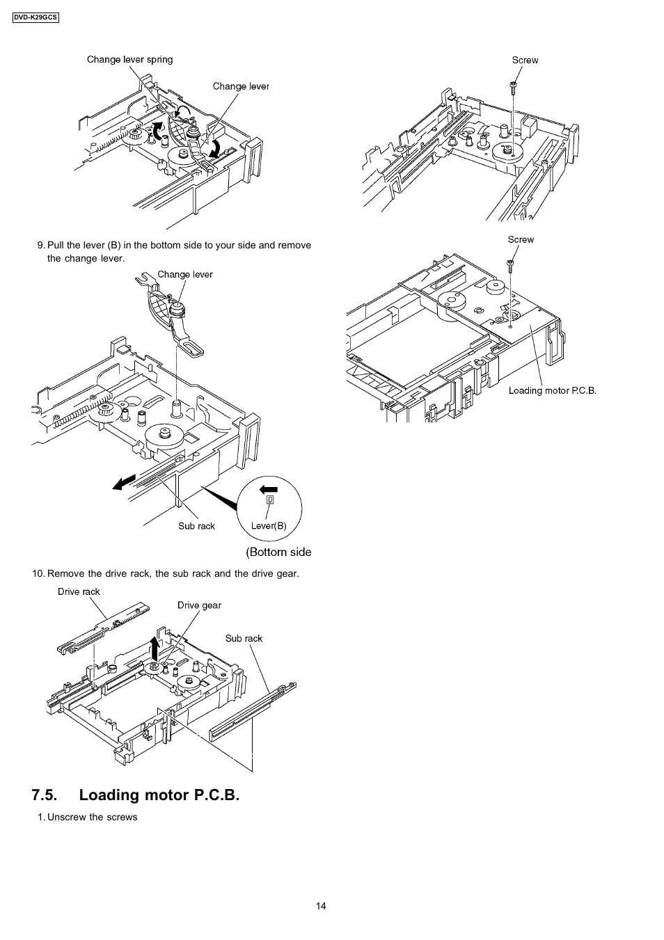 Loading motor p.c.b | Panasonic DVD-K29GCS User Manual | Page 14 / 64
