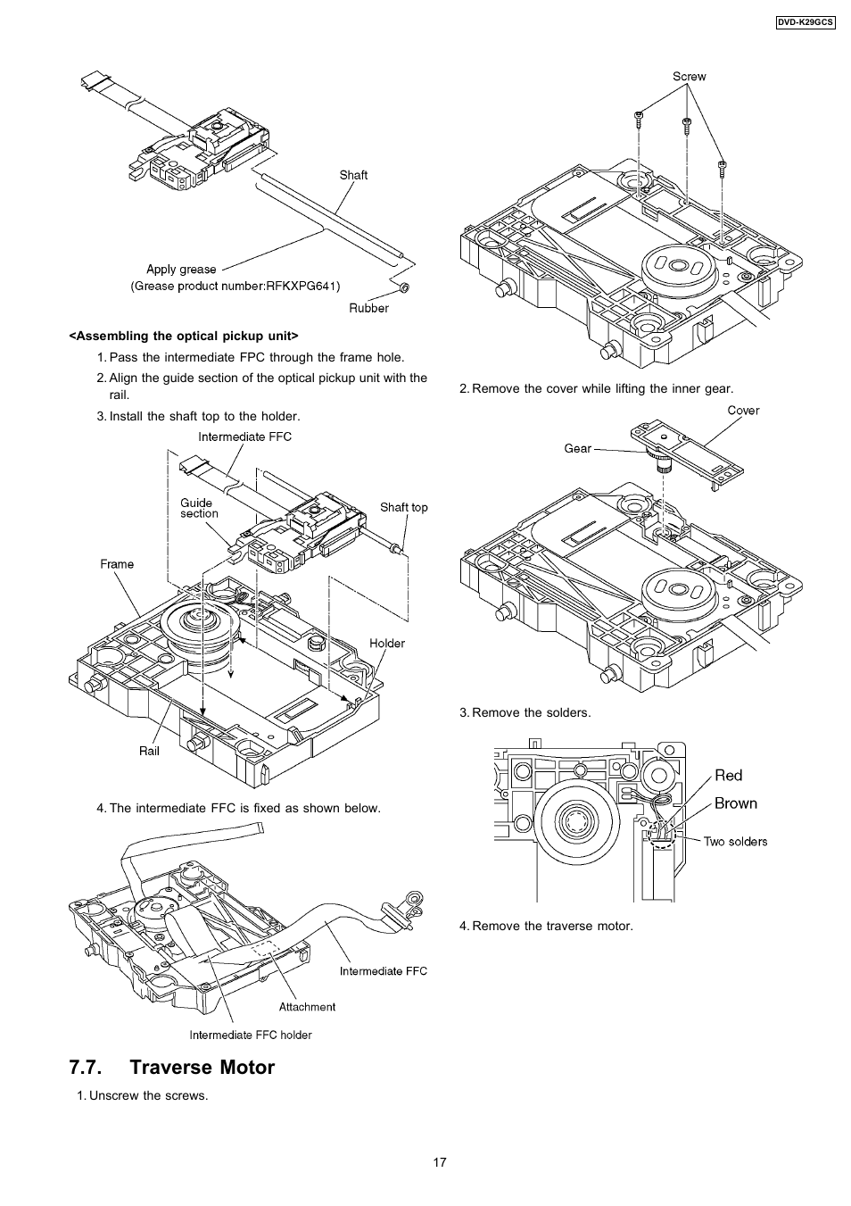 Traverse motor | Panasonic DVD-K29GCS User Manual | Page 17 / 64